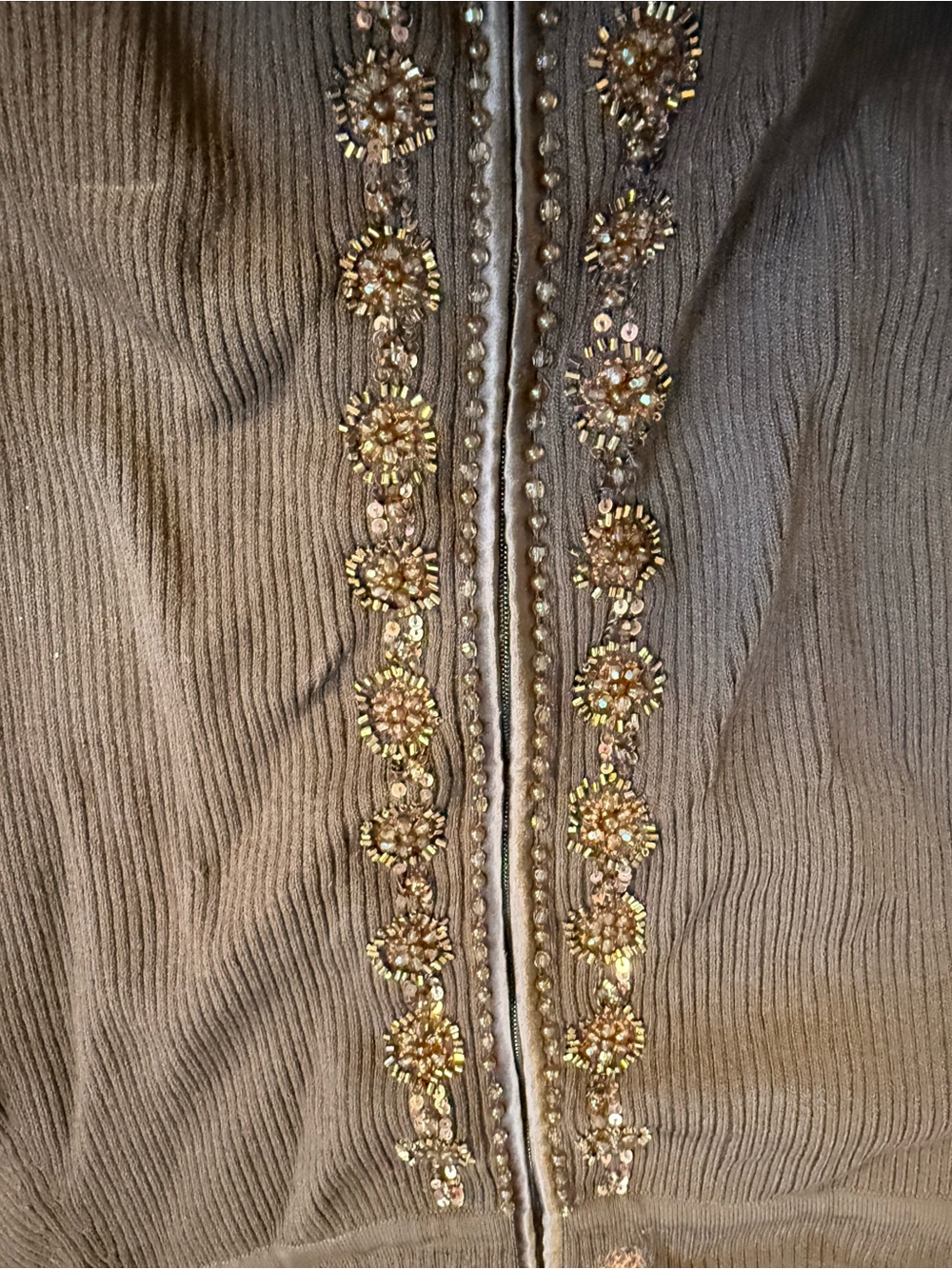 Vintage Y2K 90s Gabrielle Solis Cache Off Shoulder Beaded Brown Zip Up Sweater - Picture 6 of 7